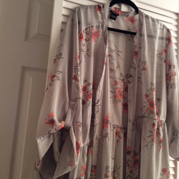 TORRID Floral Button Front Long Grey Sheer Dress - Picture 3 of 5